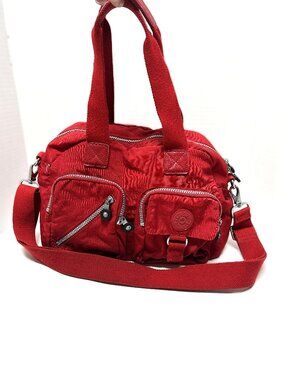 Kipling Defea nylon red satchel with multiple pockets